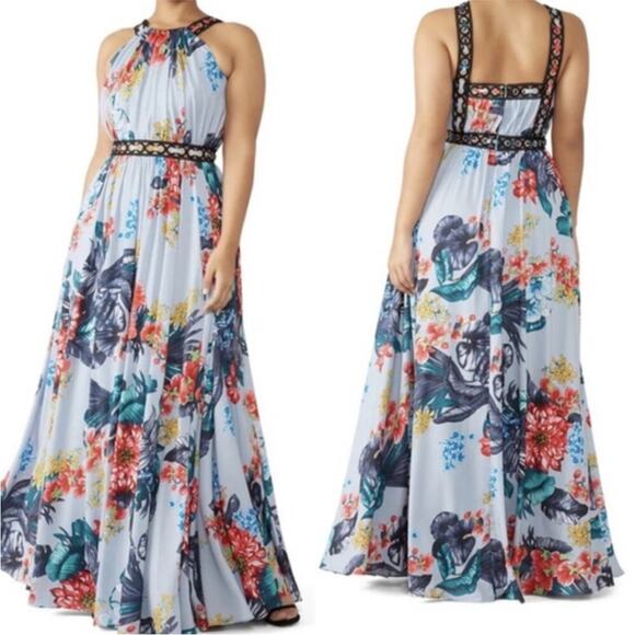 Badgley Mischka Floral Grommet Maxi Cocktail Party Dress - Sz 4 - Picture 1 of 7